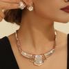 Exaggerated Diamond-studded Hollow Grid Necklace and Earring Set - Bridal Wedding Alloy Chain Set