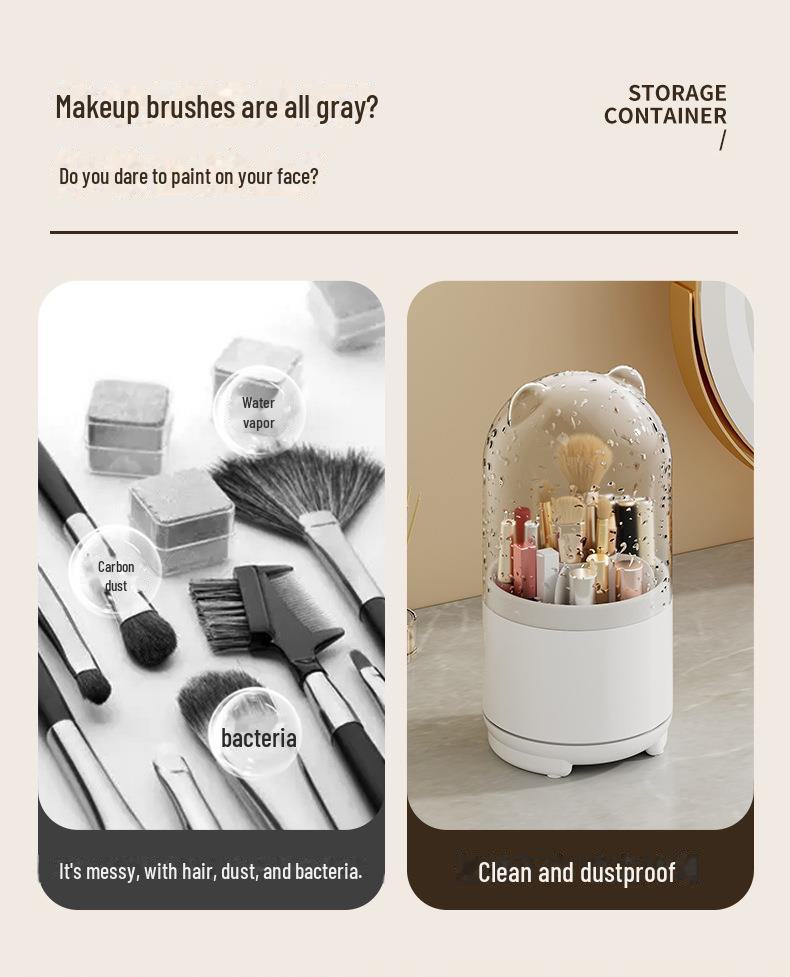 360° Drehbarer Transparenter Make-up- & Stifthalter - Staubdichte Aufbewahrung für Pinsel, Lippenstifte und Lidschatten.