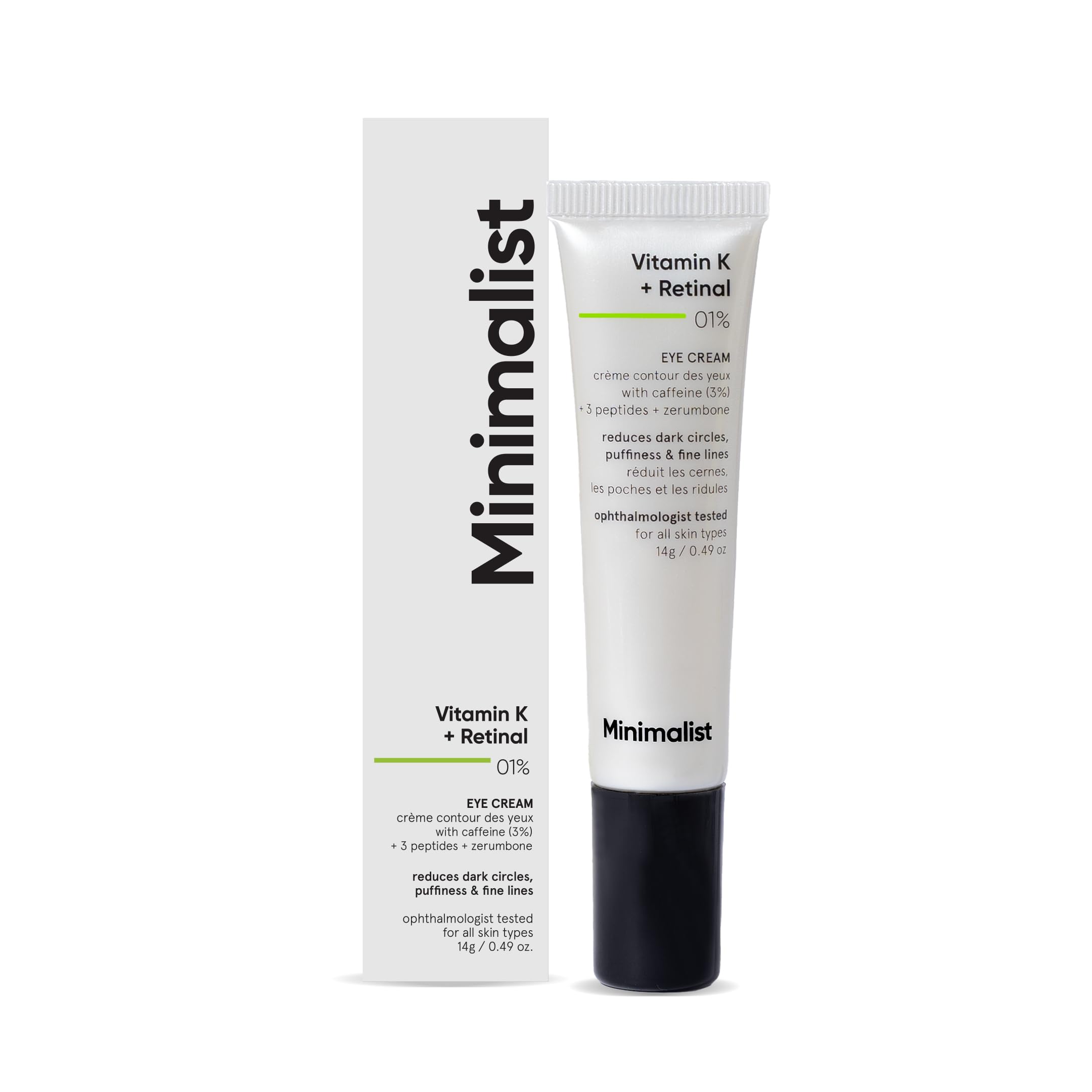 Minimalist Vitamin K + Retinal 01% Under Eye Cream | Reduces Dark Circles, Wrinkles & Fine Lines | With Caffeine for Puffiness | For Women & Men |