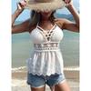 Cross-Border Fashion Summer New White Halter Sexy Sexy Open Back Shoelace Crocheted Cut Out Seaside Camisole