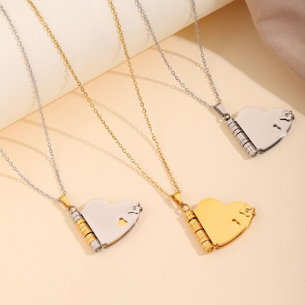 High Quality Titanium Steel Heart Books Pendant Couple Lovers Choker Women Men