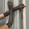 Sexy Elastic Mesh Women's Long Gloves Flash Diamonds  Party Bungee Stage Performance Hollow Fishing Net Punk Hiphop Accessories