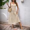 2025 New Summer Simple Wind Wavy Edge Layered Suspender Skirt Striped Dress
