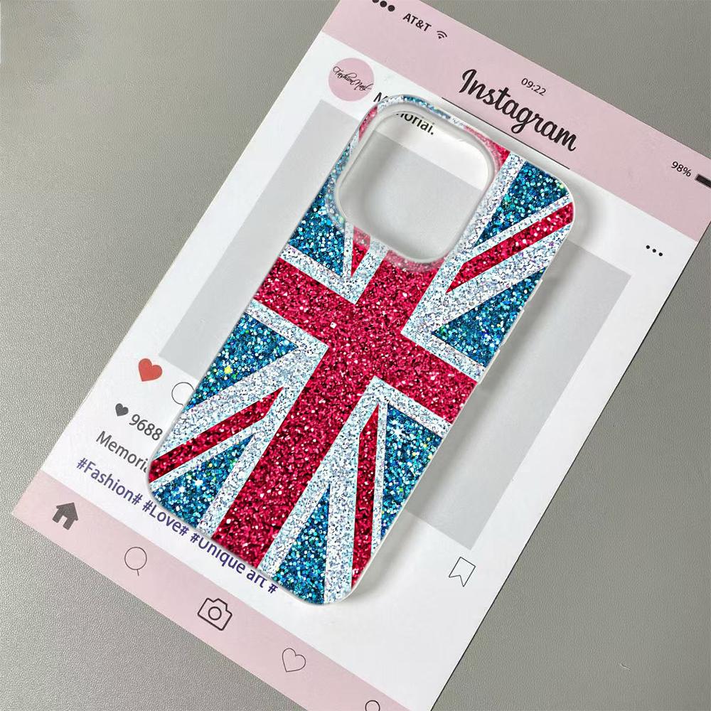 

USA & UK Flag Phone Case for iPhone 17 16 15 14 Plus 13 12 11 Pro Max Vintage American Flag Glitter Union Jack Shockproof Cover For iPhone X XS