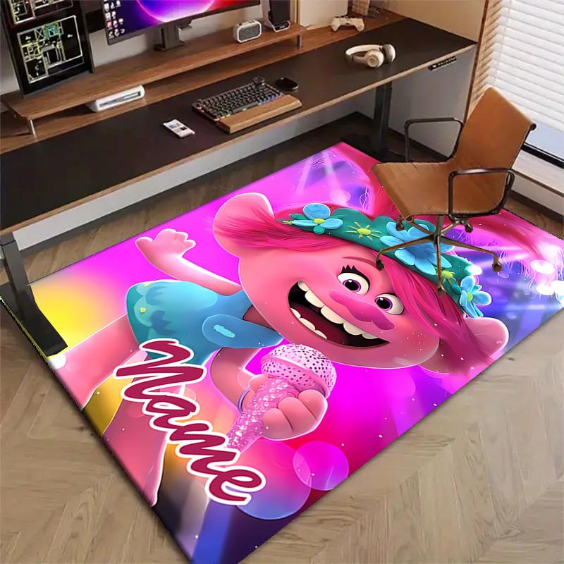 Custom Trolls Mat Personalized Name, Polyester Washable Indoor Entryway Rug, Gift for Christmas, Easter, Thanksgiving Day