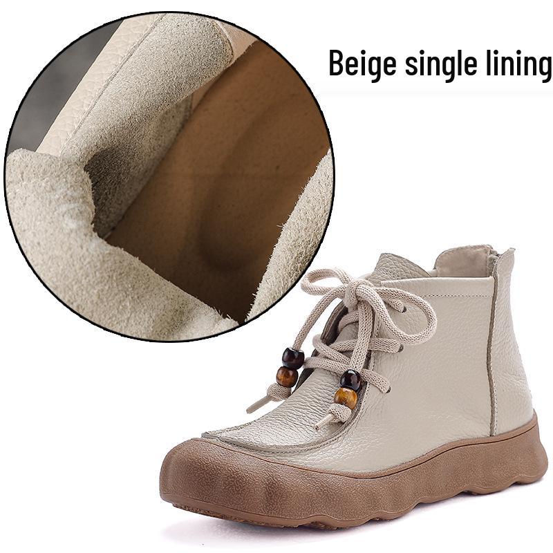 Übergrößen Damen Echtleder Fleecegefütterte Stiefeletten mit Weicher Dicksohle