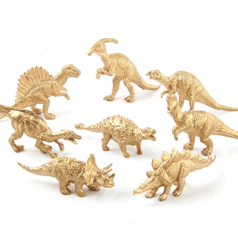 Simulation Animal Model Golden Dinosaur, Solid Hollow 14-Piece Set Gold Version Easter Christmas Toy