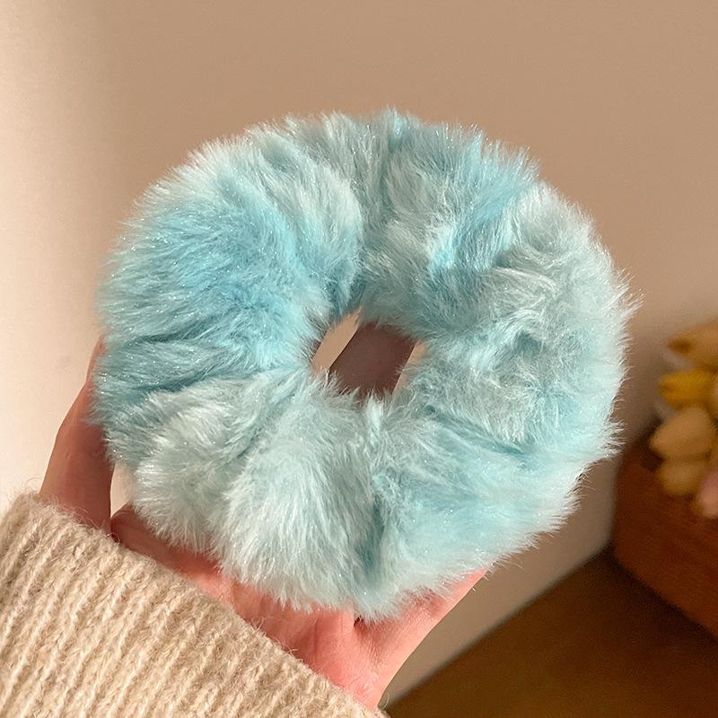 Autumn And Winter Colorful Imitation Rabbit Plush Large Intestine Hair Band Tie-Dye Hairy Colorful Ponytail Hair Rope Rubber Band Headgear Hair