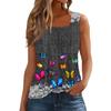 Women's Fashion Casual Pleated Square Collar Sleeveless Vest Print Summer T-shirt