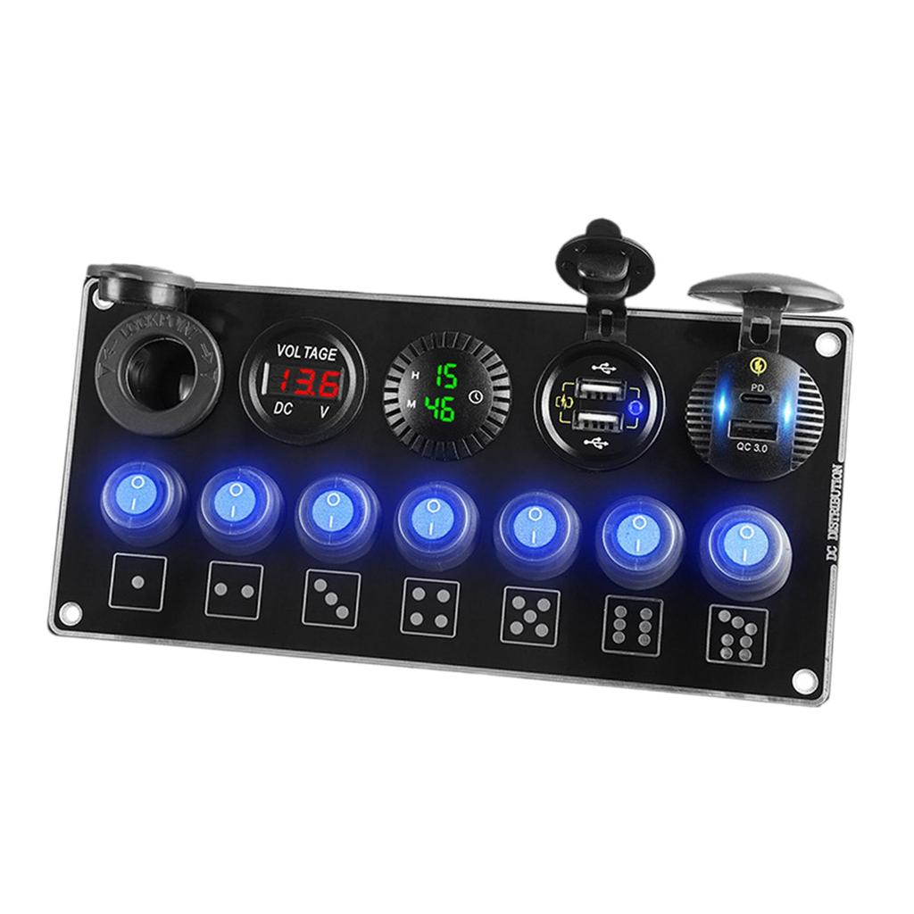 Charger Socket Panel Sturdy Waterproof 7 Switch PD + QC 3.0 Modified Marine Switch Panel for Truck Boats Motorcycles Marine