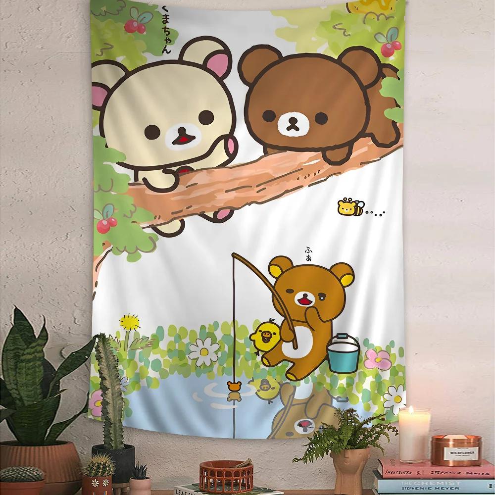 VIKAMA Kawaii Cartoon Lazy Bear Tapestry Bohemian Japanese Style Wall Hanging Cute Home Bedroom Wall Decor