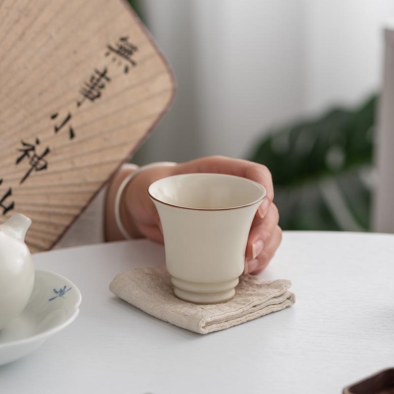 Beige Ru Kiln Cup Master Cup Handmade High-end Teacup Master Famous High-end Cup Kung Fu Tea Set