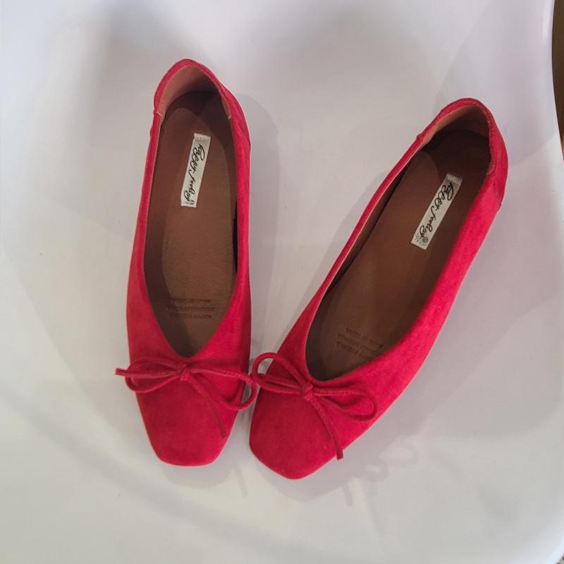 Внутреннее увеличение высоты 3 см квадратный носок бант светлая горловина туфли-лодочки женская обувь весна-осень универсальные нежные туфли бабушки 35 красный 3127₽