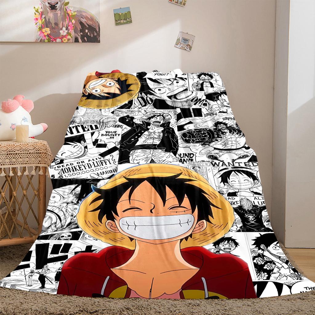 D. Luffy Anime Puzzle Print Blanket Warm Comfortable Flannel Cover For Bedrooms, Sofas, Beds, Chairs LXR161