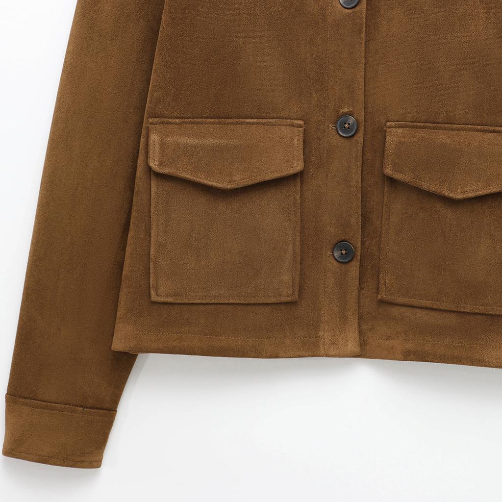 Ladies' Fashion Large Pocket Short Long Sleeve Button Jacket Coat