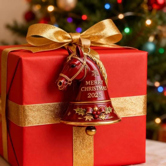 2025 Handmade Horse Bell Ornament Red Metal Christmas Decoration Memorable Gift for Equestrian Lovers