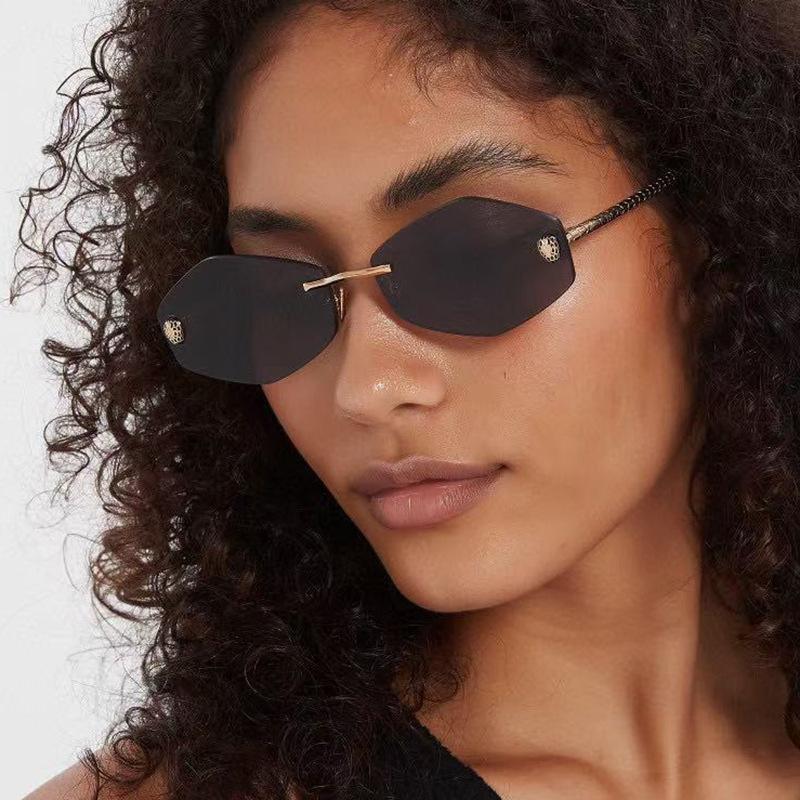 Women's sunglasses, men's and women's fashion snakehead rhombus sunglasses, frameless trimmed metal sunglasses
