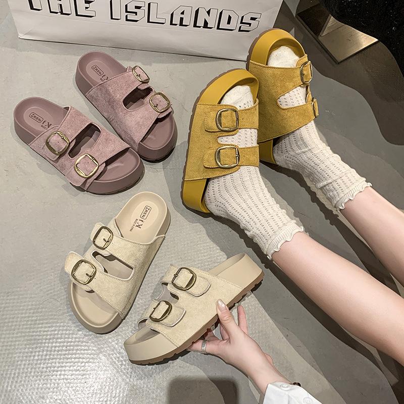 Fashion versatile slippers 2025 summer new thick-soled heightening cool slippers women wear one word with casual slippers