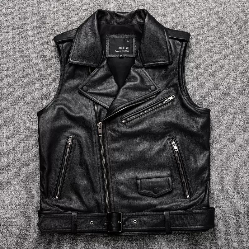 

Жилет из натуральной кожи коровьей первого слоя, жилет на плечи, мотоциклетный, мужской, короткий, весенне-осенний 5XL чёрный