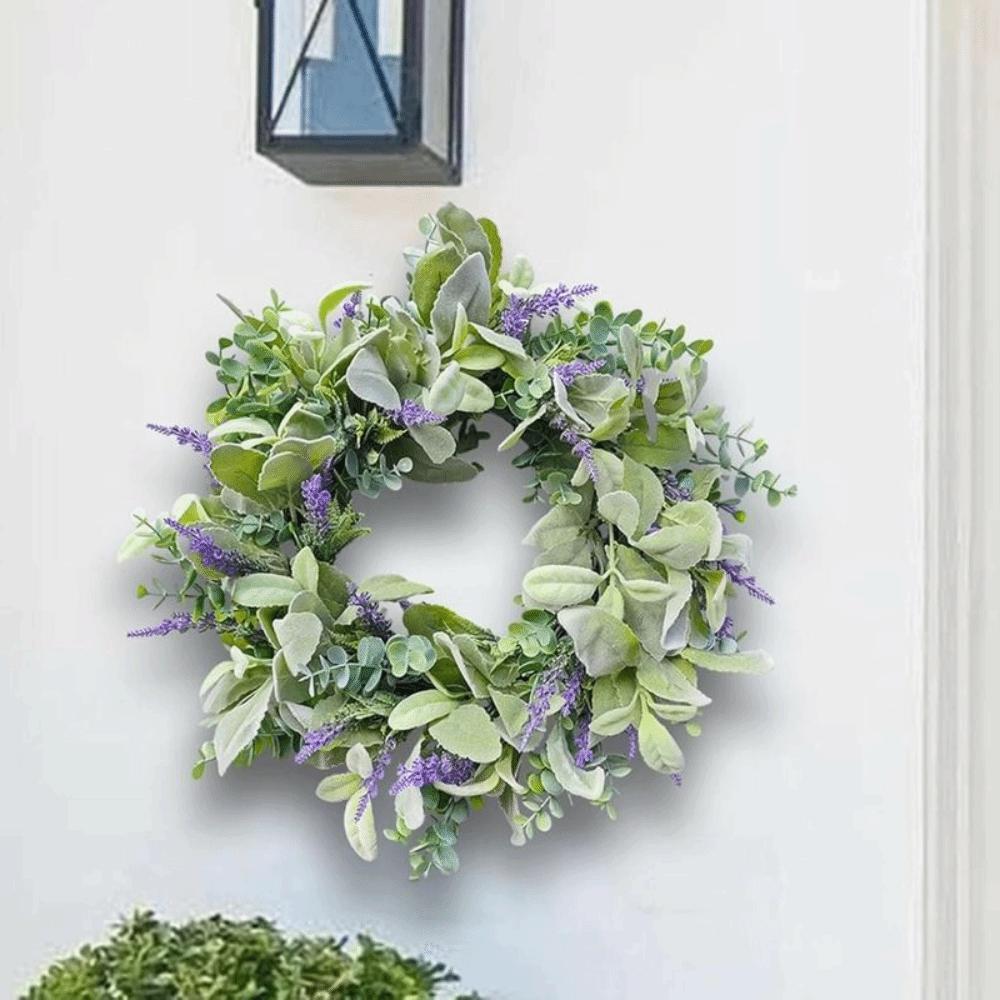 Flocked Lambs Ear Lavender Wreath Realistic Vivid Colors Spring Door Wreath Faux Flowers Handmade Door Hanging Wreath Front Door