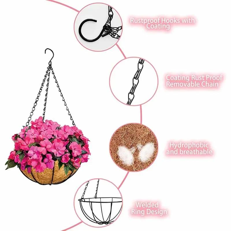 8/10 inch rotund sârmă plante suport metalic agățat coș pentru plante flori grădină ghiveci plantatoare ghivece pentru acasă balcon decorare