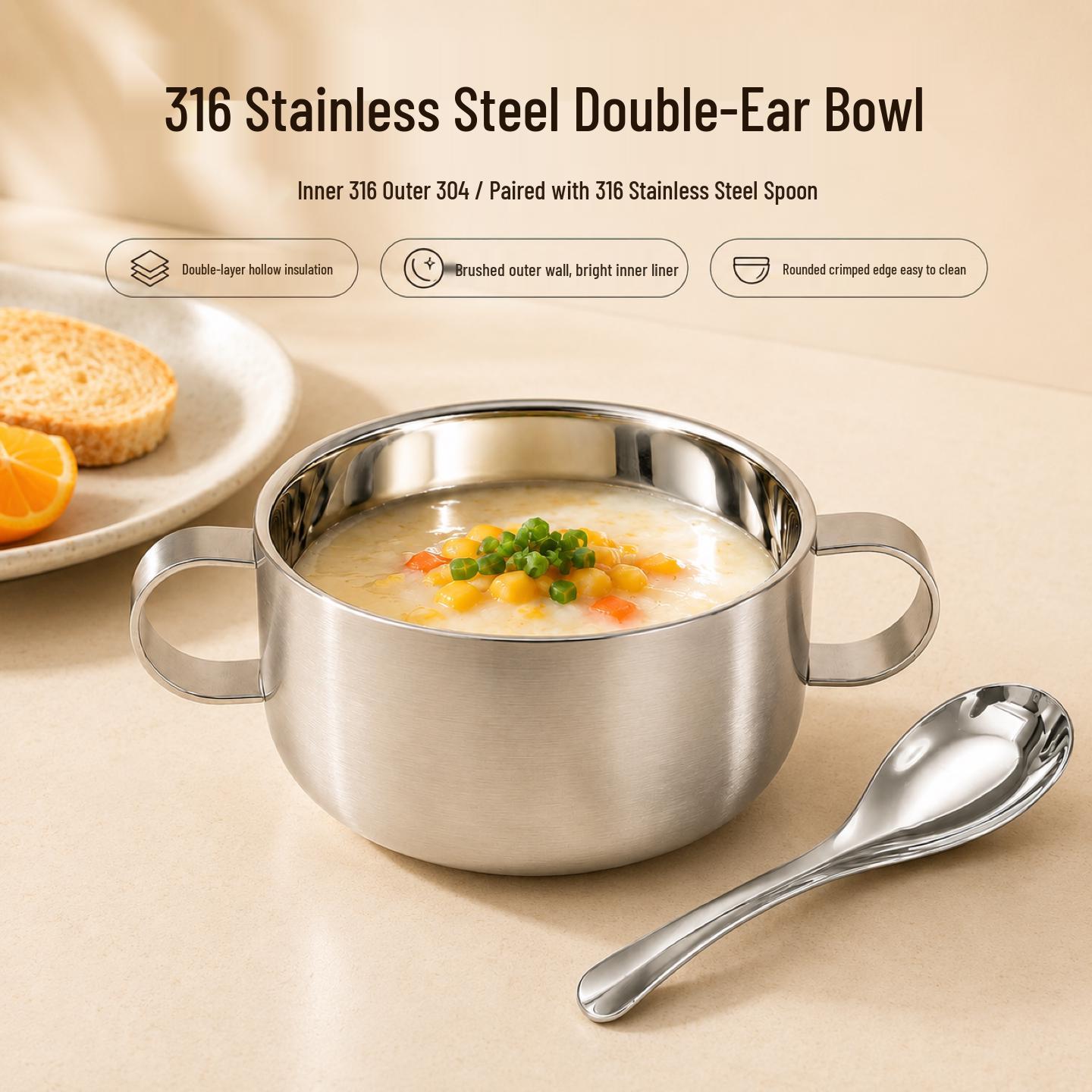 YUTAI 316 Stainless Steel Insulated Baby Feeding Bowl with Spoon