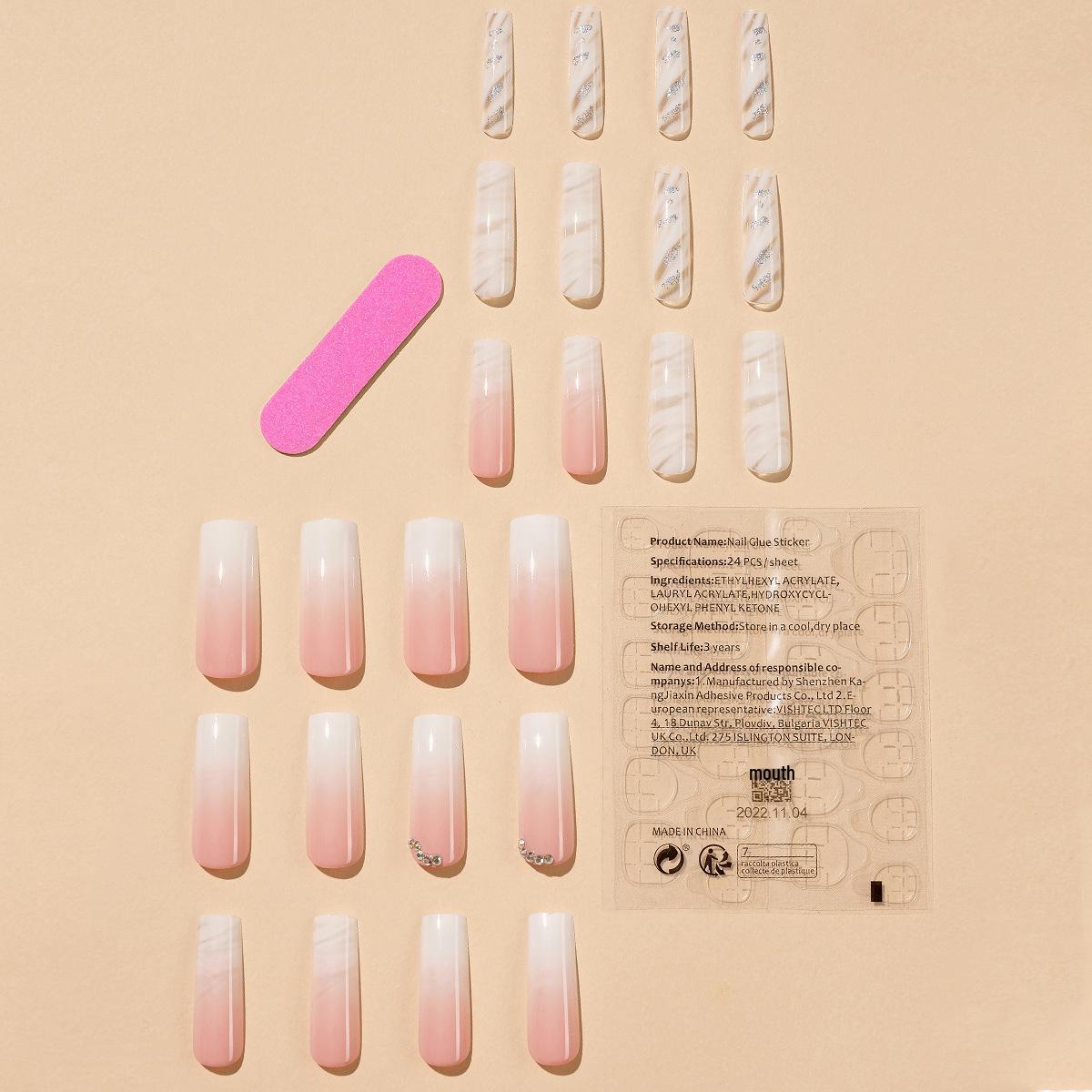 

Очень длинные градиентные французские накладные ногти с бриллиантами