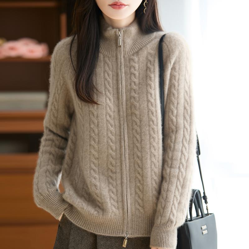 Zipper Cardigan Women's Autumn and Winter Thick Cable Sweater Cardigan Women's Warm Knit Women's Clothes
