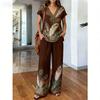 1116 New Light Luxury European and American Style Printed Two-piece Set, Printed Top, Comfortable Elastic Wide-leg Pants Women's Suit