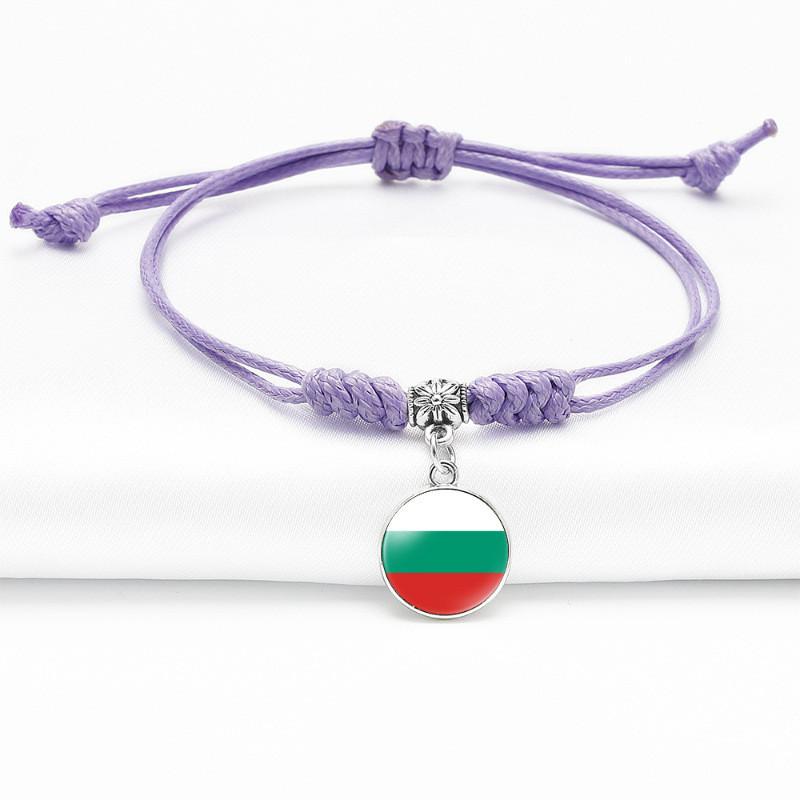 Purple Stylish Unisex Charm Bracelet With European Country Flags Length Adjustable