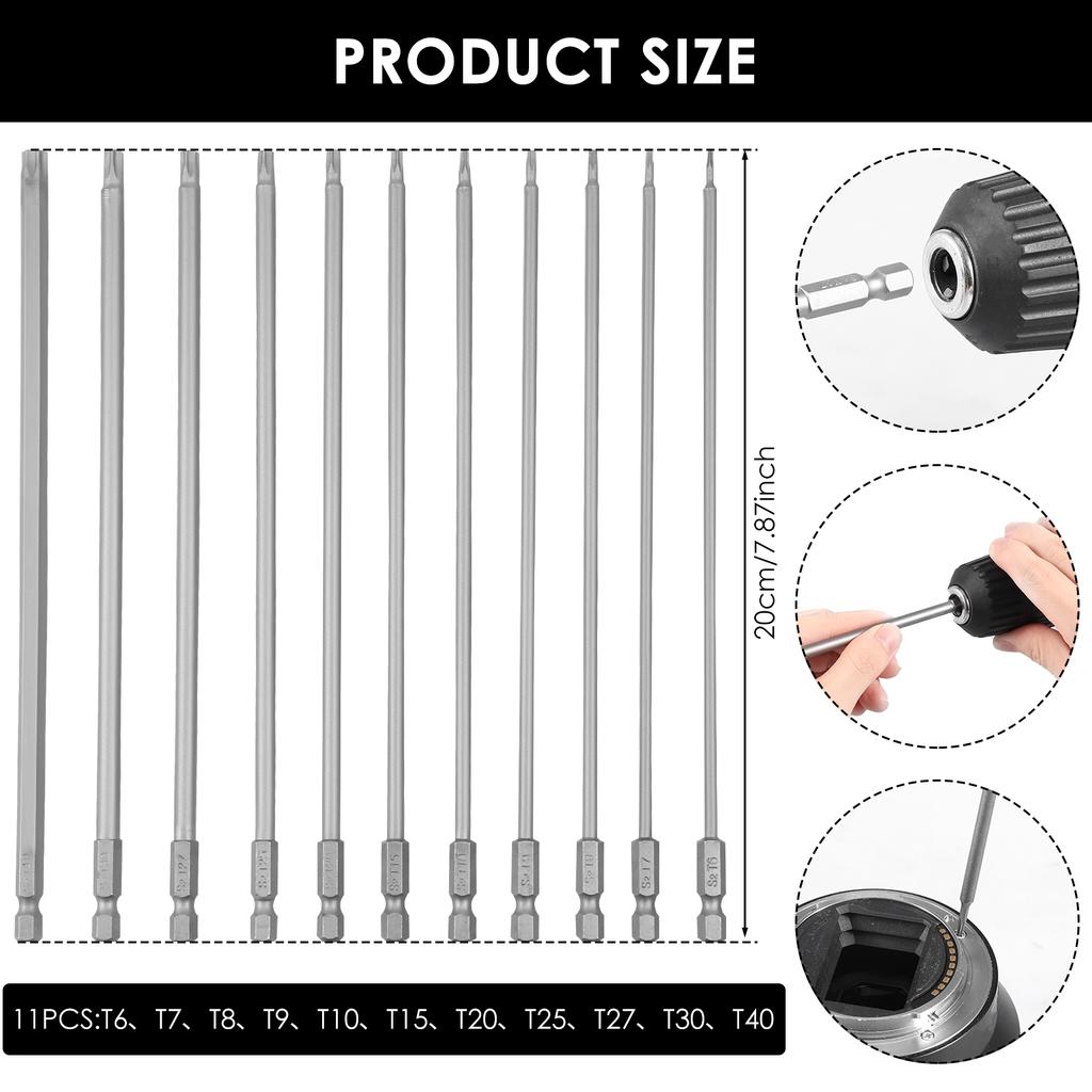 11Pcs Hex Head Allen Wrench Drill Bits Set Long Allen Screwdriver Bits Magnetic Tips 1/4 Inch Hex Key Screwdriver Socket Bit