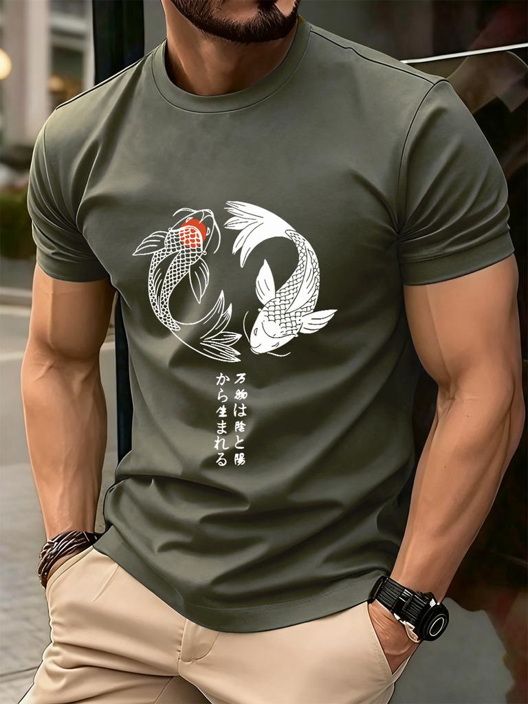 Japanese Koi Harajuku Printing Men TShirt Cotton Summer Short Sleeve Tops Soft Oversized ONeck T Shirt Casual Male Clothes