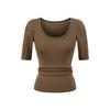 Women's U Neck Half Sleeve Slim Fit Top Stretch Solid Color Casual Basic Tee