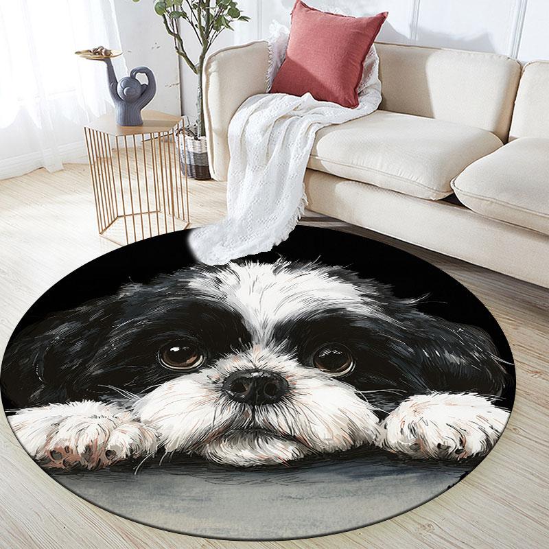 Black Hounds Pattern Round rug,Carpet Rug for Living Room Bedroom Playroom ,Non-slip Floor Mat,Holiday Gifts and Birthday Gifts.