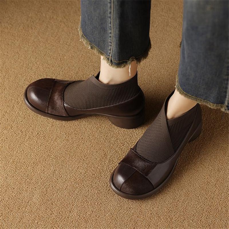 Fashion New Autumn Sheep Leather Splicing Horsehair Women Boot Fashion Round Toe Boots for Women Short Boots Botines Mujer Ankle Boot