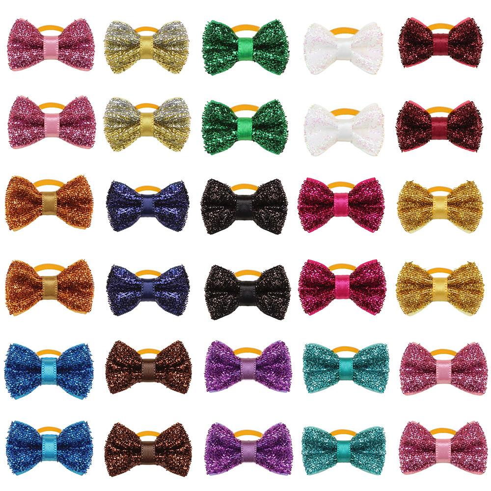 

50/100pcs Christmas Small Dog Bows with Rubber Bands Handmade Puppy Grooming Accessories MixColor Pet Supplies for Dogs and Cats 100pcs