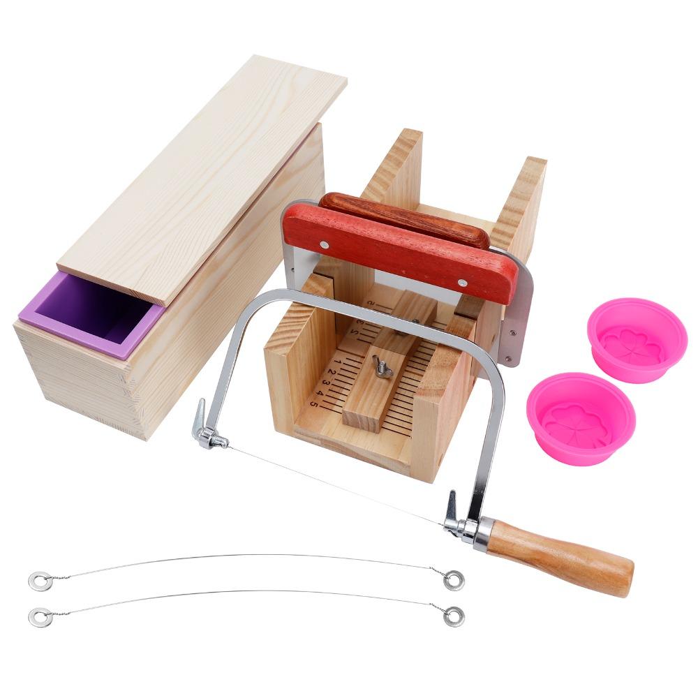 9pcs Straight Cutting Soap Cutter Kit Wood Handle Silicone Soap Mold Soap Mold Set Bar Cutting