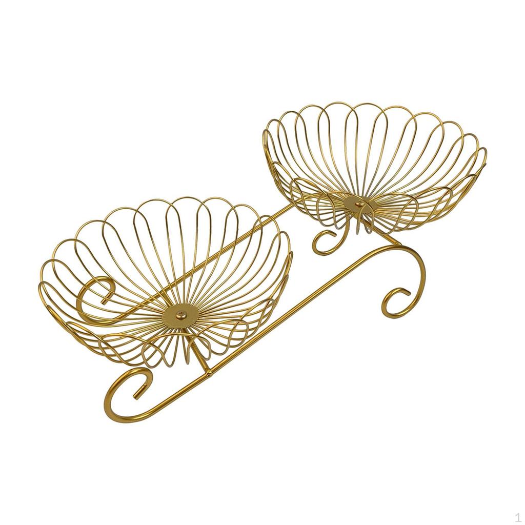 2 Tier Fruit Basket Bowl Metal Wire Holder, Party Minimalist Space Saving Wrought Iron