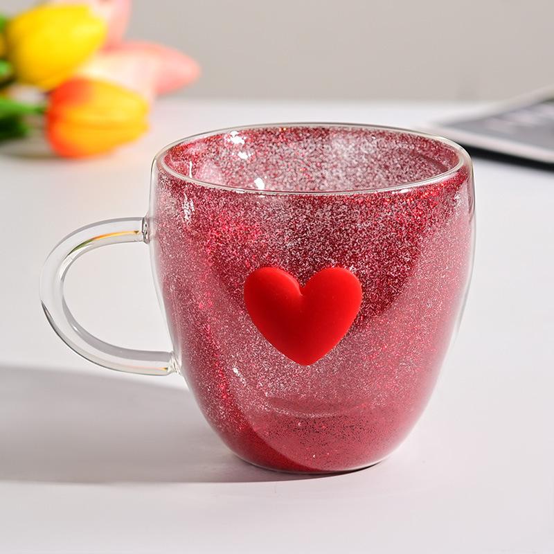High Borosilicate Glass Heart-shaped Cup,Simple Juice Milk Three-dimensional Shaped Glass Cups,Office Coffee Mug,Summer Beer Cup 180ML