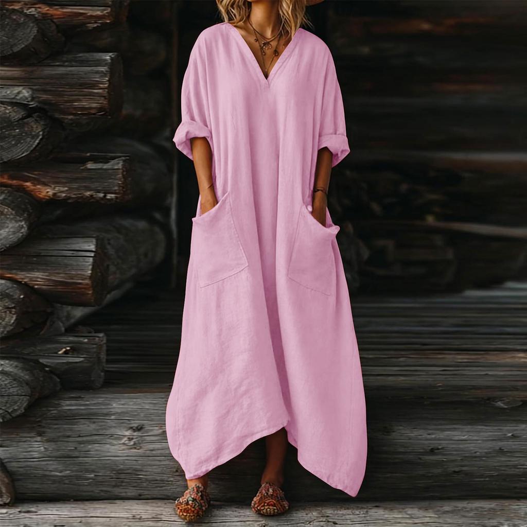 Women's V-neck Long Dress With Pockets