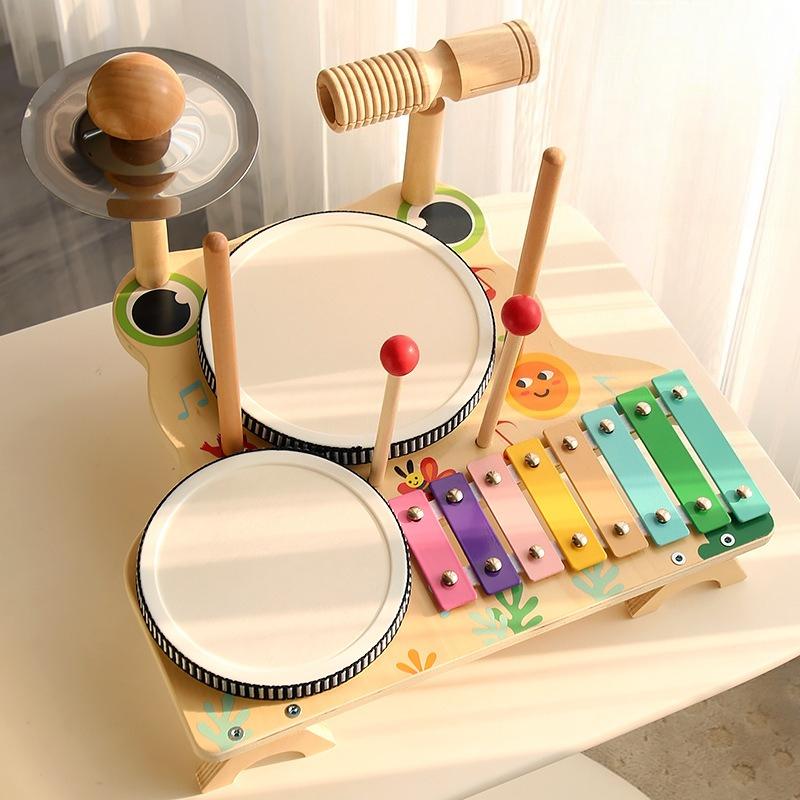 Children'S Wooden Multi-Functional Drum Kit Percussion Organ Chimes Percussion Instrument Music Enlightenment Early Education Educational Toys