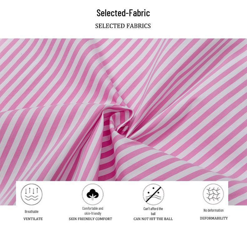 Women's Casual Pink and White Striped Long-Sleeve Lapel Shirt - Preppy, Age-Reducing Style