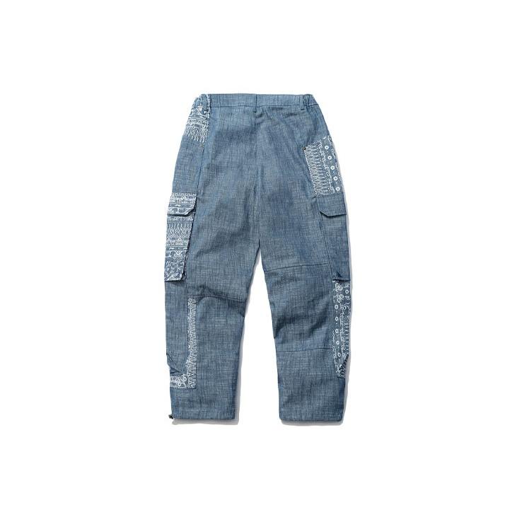 Li Ning Sports Fashion Series Pattern Print Drawstring Cuffed Woven Denim Pants Men Pants Hometown-Blue AJER005-1