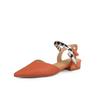 Fashion Summer 2024 Sandals for Women Office Work Outdoor Leather Pointed Toe Flat Rubber Buckles with Low Heels White No Heel Footwear
