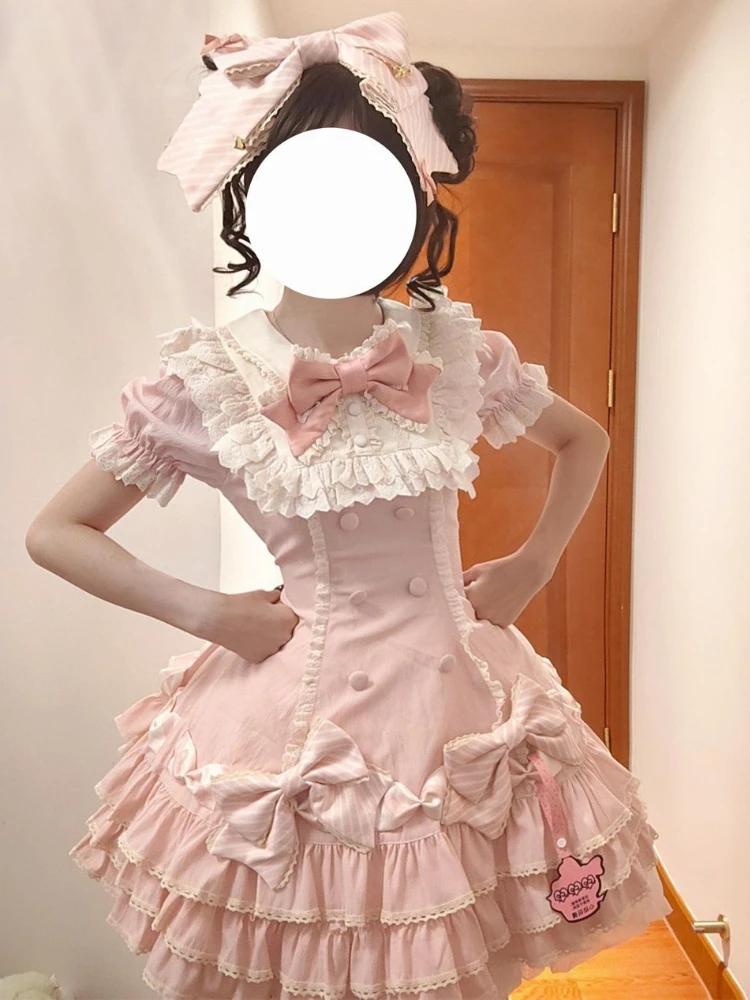 Japanisches Sweet Lolita Kawaii Elegantes Kleid Damen Prinzessin Y2k Schleife Fake Zweiteiler Kleider Weiblich Korea Stil Design Schicke Outfits