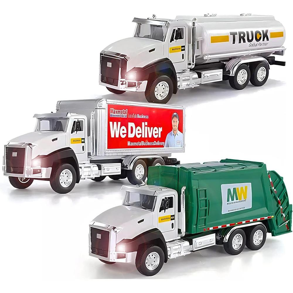 1/50 Scale Metal Scales City Die-casting Garbage Trucks, Large Toy Garbage Trucks, Oil Tankers and Toy Transport Vehicles with Rear Traction