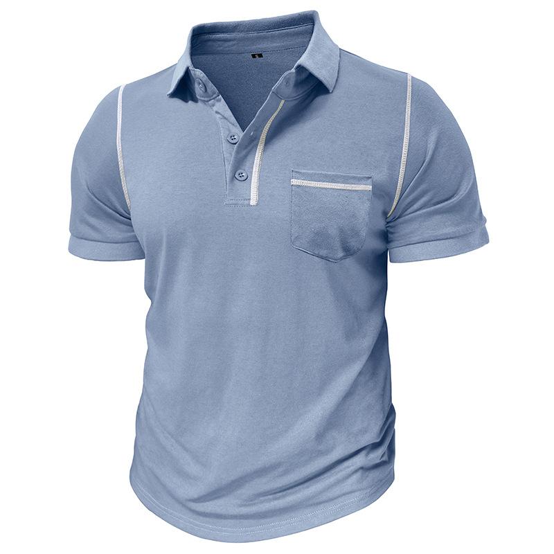 

Men s Contrast Stitch Pocket Detail Short Sleeve Polo Shirt S синий