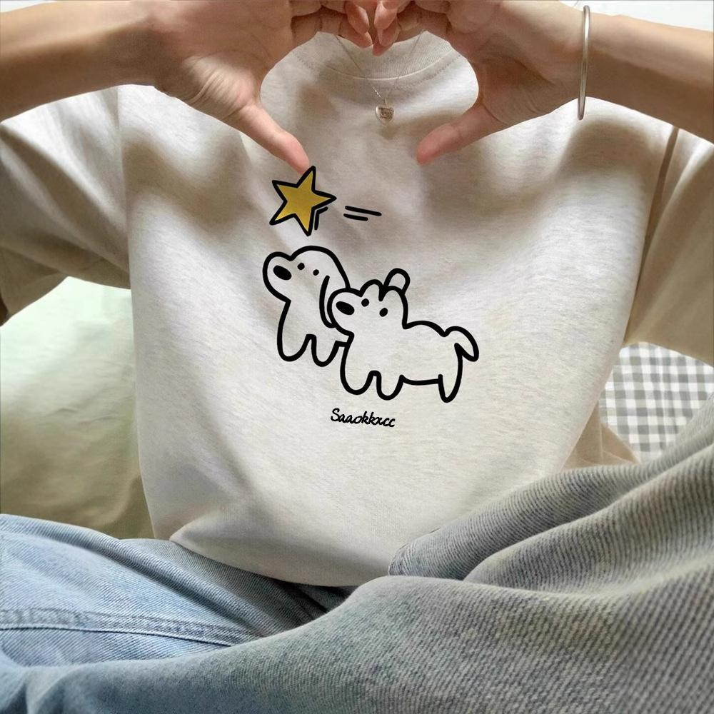 catty short-sleeved t-shirt women's pure cotton summer new cartoon printing American retro niche design top
