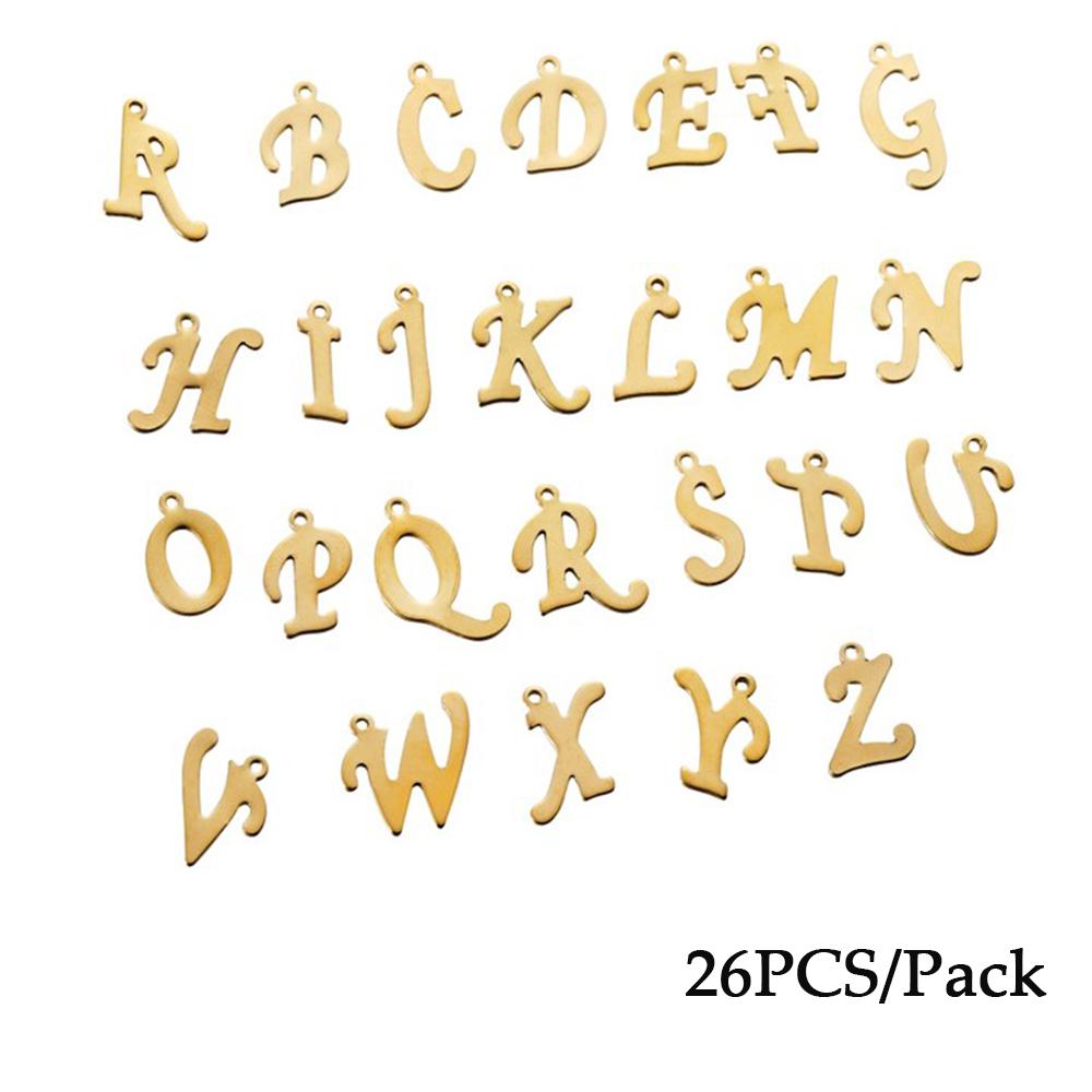 30Pcs Gold Color Stainless steel English Alphabet Letters Charms Pendants A-Z DIY Craft Bracelet Jewelry Making Accessories