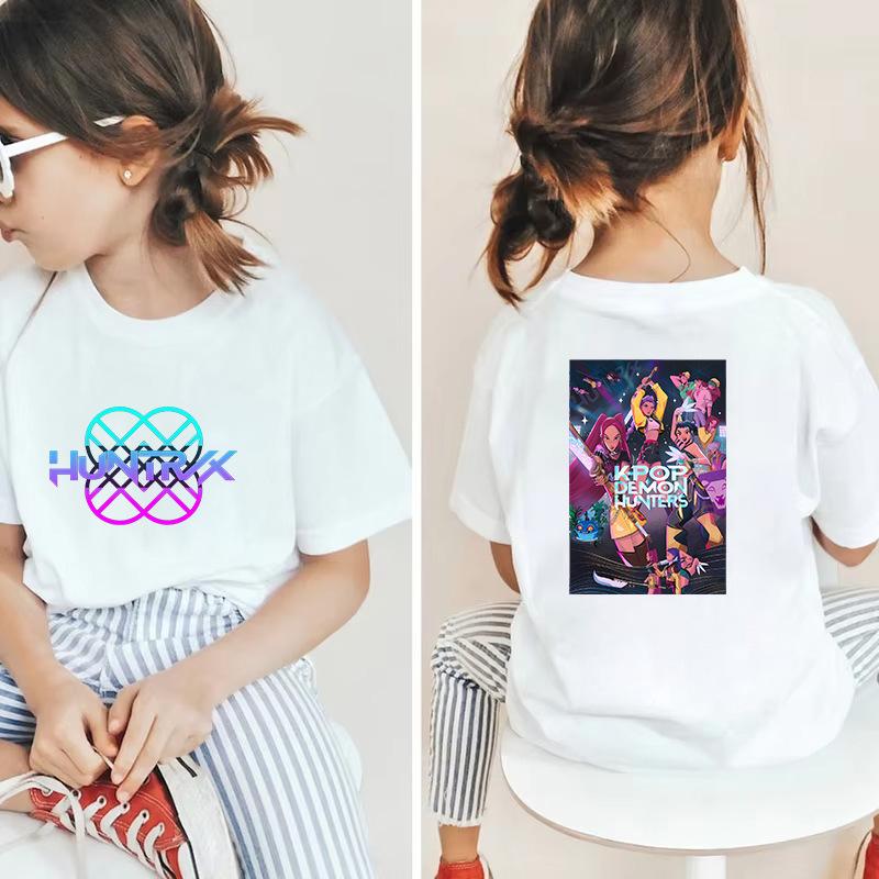 Kpop Hunter Girls' Korean Printed Short Sleeve Medium to Small Kids' T-Shirt